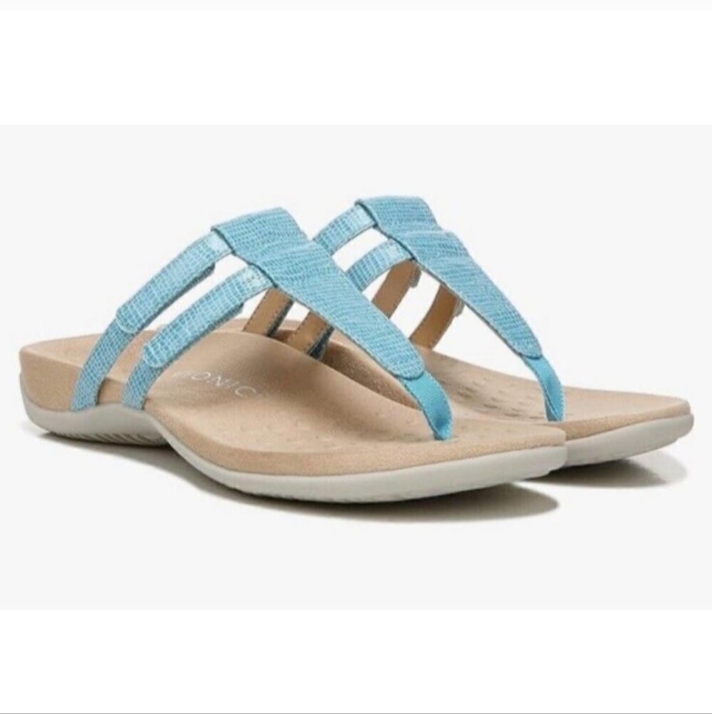 Vionic Elvia Podiatrist Designed Teal Blue Adjustable Textured Sandals - 9